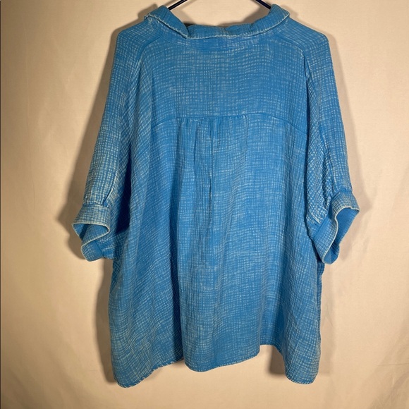 ZENANA WOMENS WASHED GAUZEY BUTTON DOWN SHIRT BLOUSE BLUE SMALL/MEDIUM - Picture 4 of 4